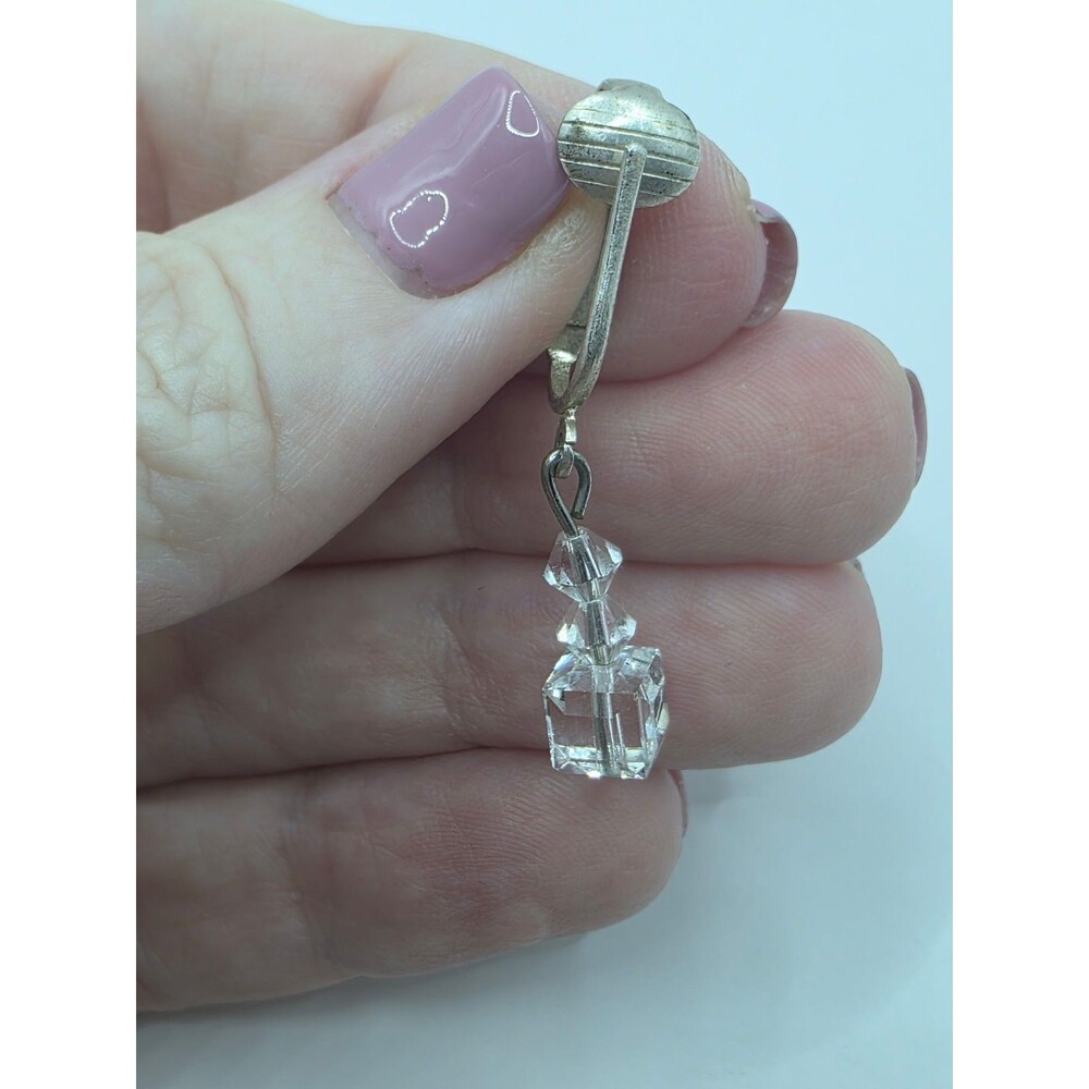 Clear Beads on Goldtone Backing Clip-on Drop Earrings 1 1/4"
